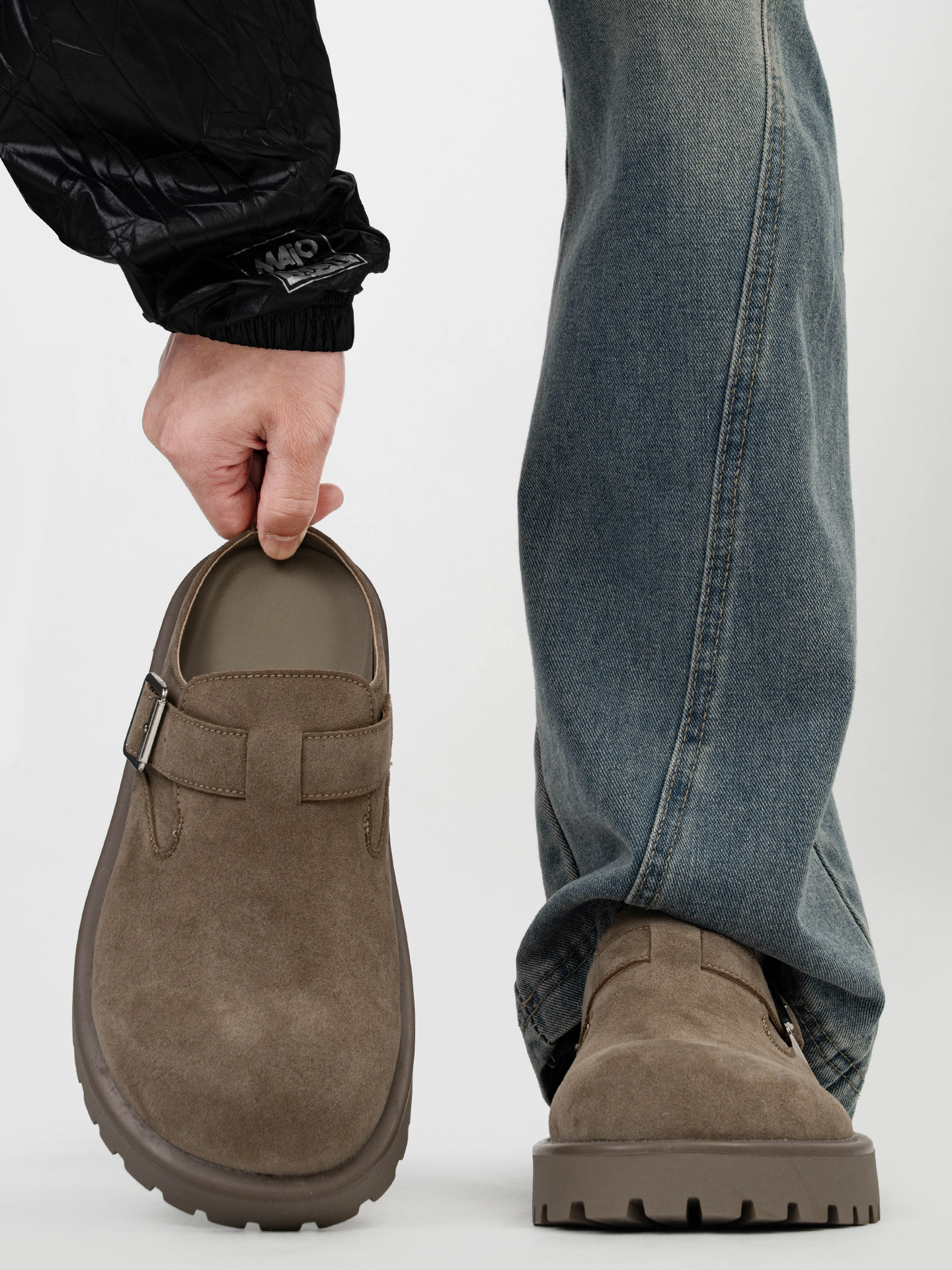 Buckled Suede Platform Mules